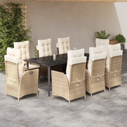 Set da Pranzo da Giardino 9 pz con Cuscini Beige in Polyrattan 3213253