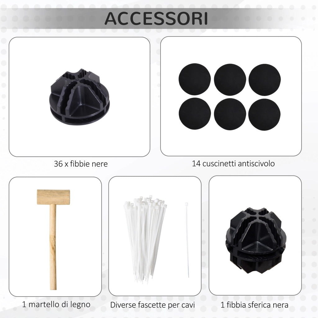 Recinto per Animali Modulabile con Pannelli 35x35 cm e Accessori, in Acciaio e PP, 140x70x70 cm, Nero