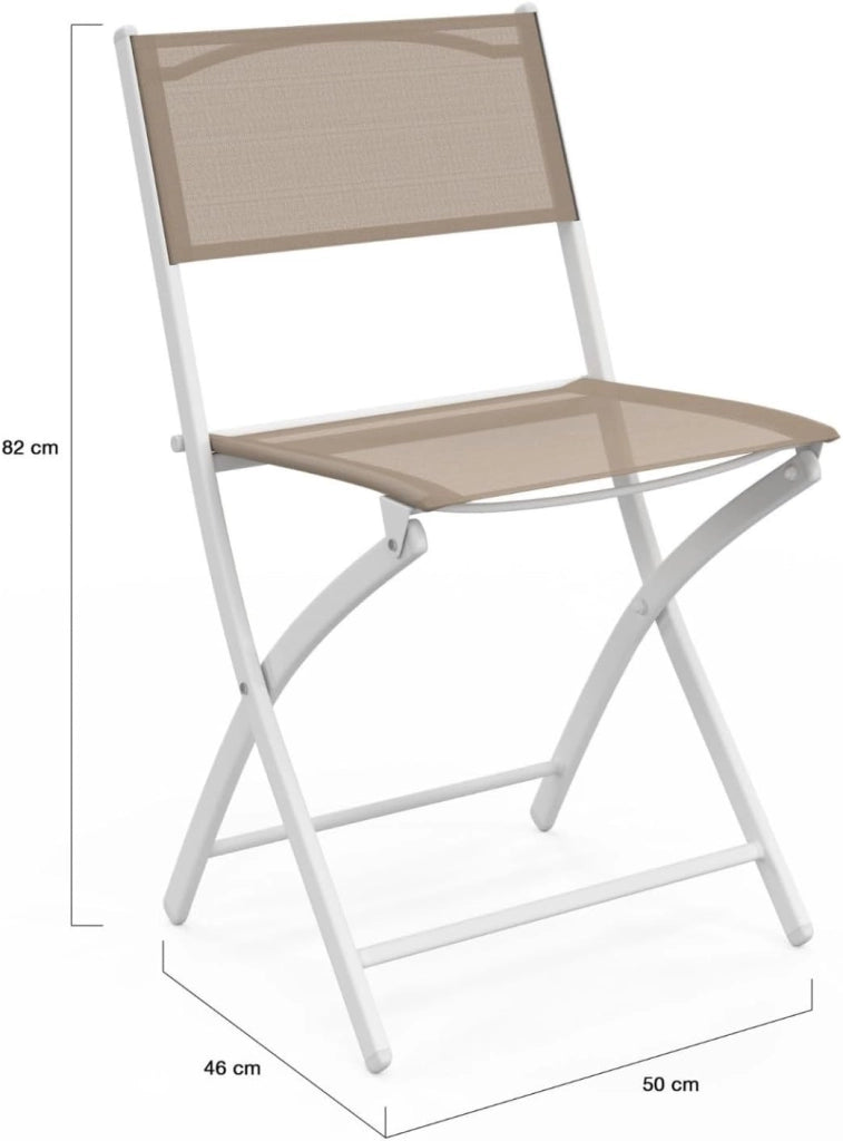 Set di 6 sedie da giardino pieghevoli Bastia metallo e textilene bianco e beige