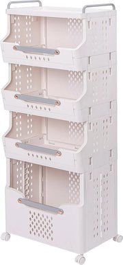 Asciugatrice a ruote, separatore di carico a 5 livelli, 4 contenitori di stoccaggio, raccoglitore di bucato, lavatrice, asciugatrice per abbigliamento e giocattoli, 108 x 29,5 x 41 cm, 20 kg di carico massimo, bianca