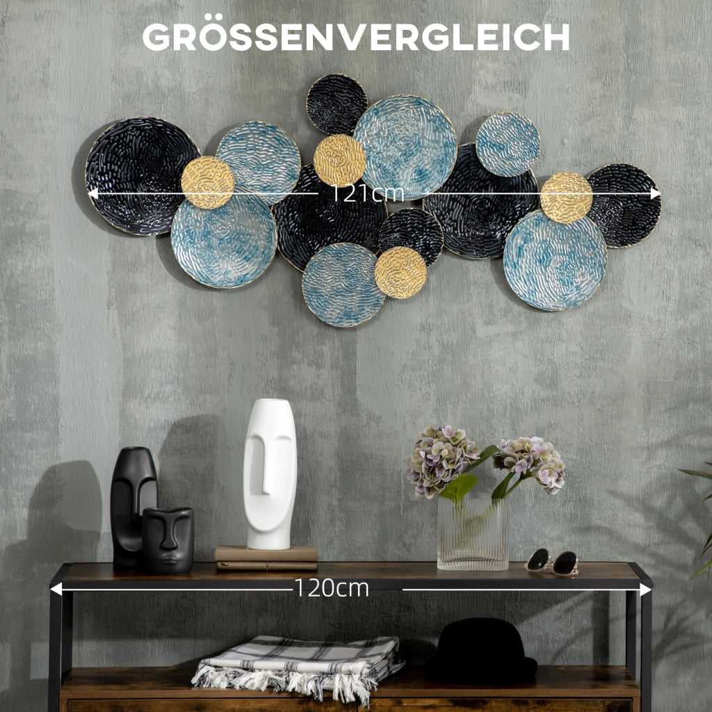 Decorazione Parete 3D con Cerchi ¨C zephmum ¨C Blu + Nero Metallo 121x4x53 cm