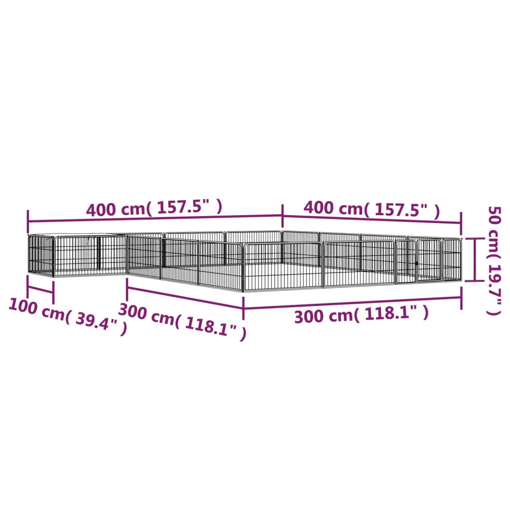 Box Cani 16 Pannelli Nero 100x50 cm Acciaio Verniciato Polvere CFW2651305