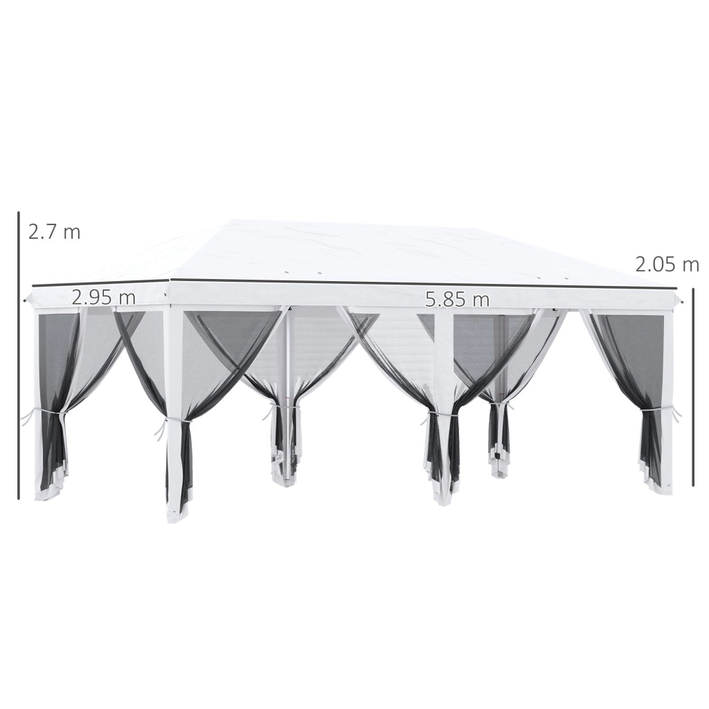 Gazebo da Giardino Pieghevole 585x295x270 cm con 6 Tende Zanzariere in Acciaio Bianco Crema