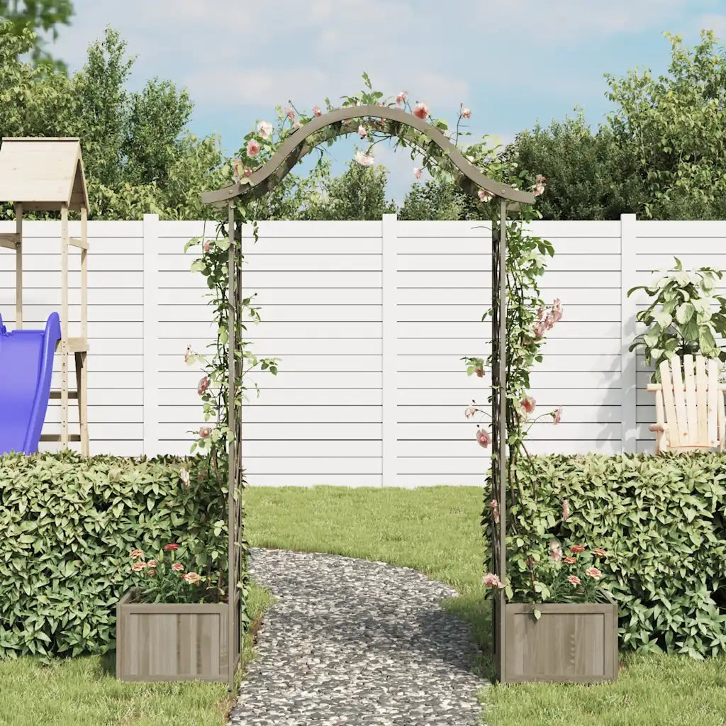 Pergola da Giardino con Fioriera-Vaso con Griglia-Contenitore per Piante Grigio Legno Massello di Abete