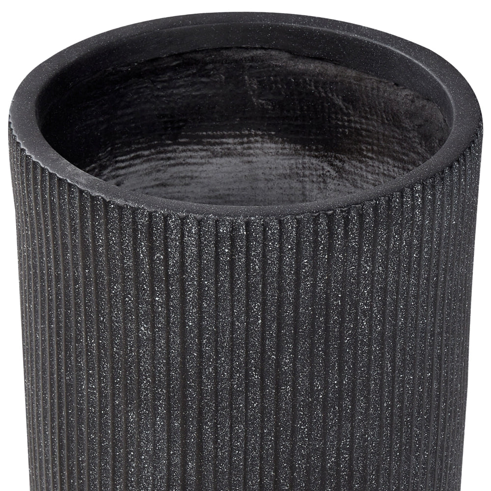 Fioriera in argilla nero in fibra per piante da giardino 30 x 30 x 49 cm Foro di drenaggio Finitura verticale a coste Giardino esterno Patio