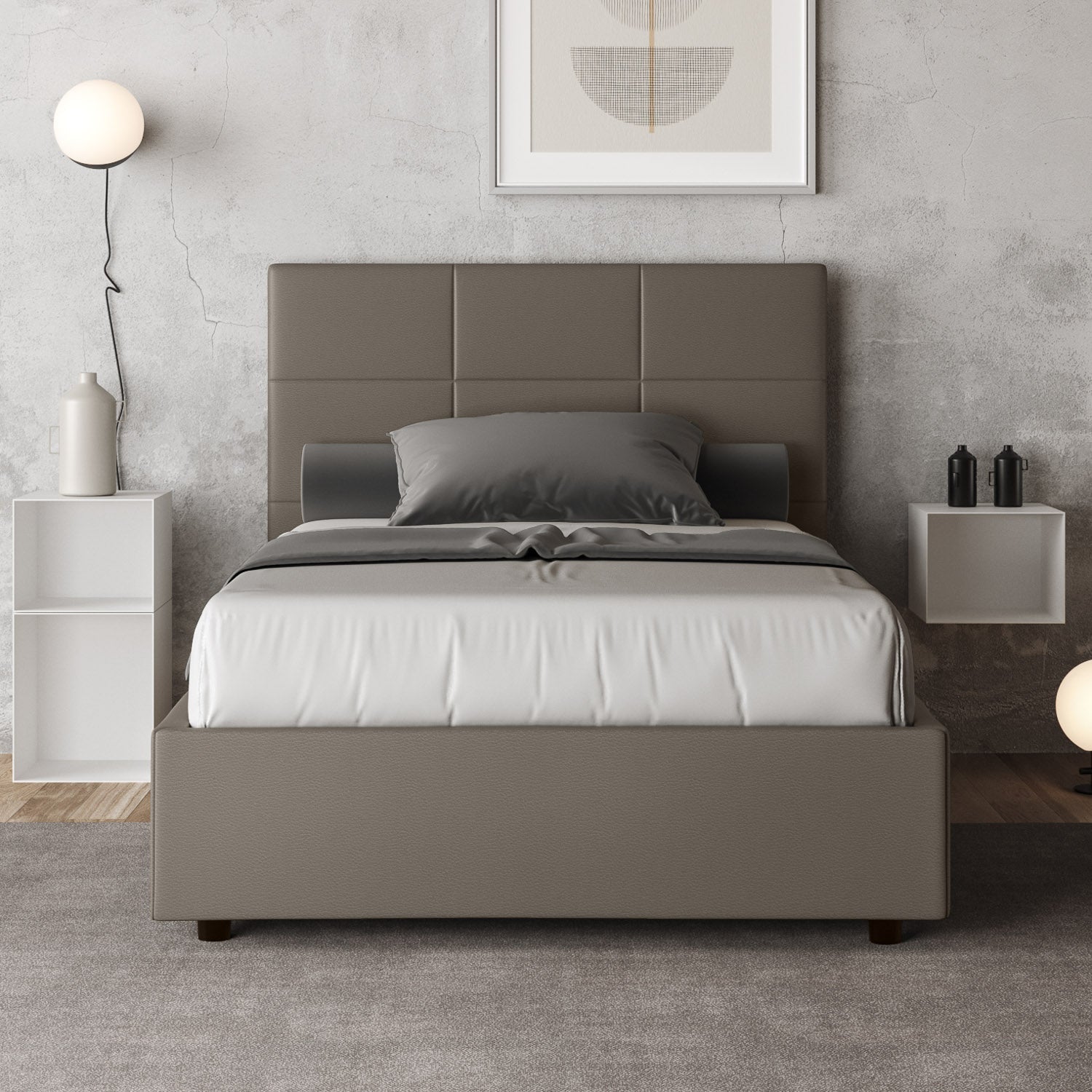 Letto Matrimoniale 160x190 cm con Rete Mika Cappuccino