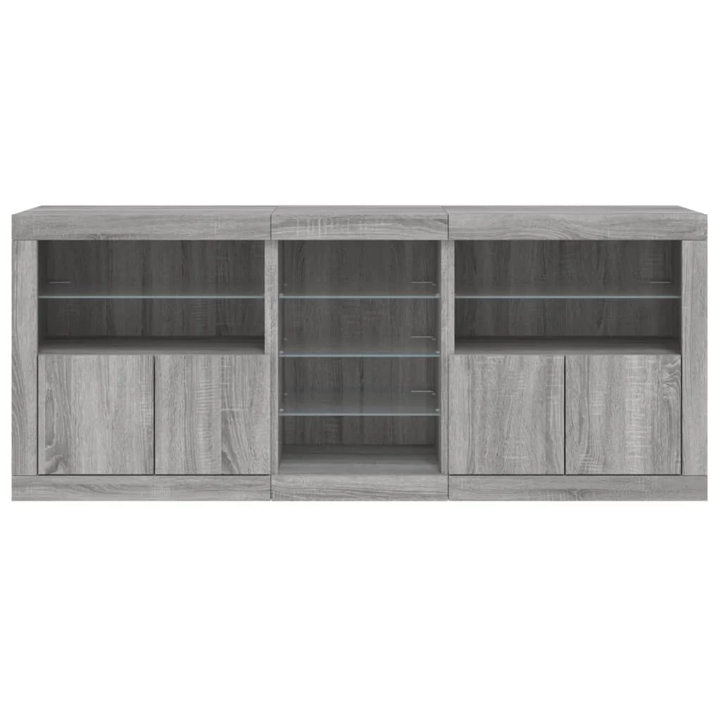 Buffet credenza cassettiera armadio mobile contenitore organizer per cucina soggiorno salotto con luci LED Sonoma 181,5 x 37 x 67 cm grigio 02_0030063