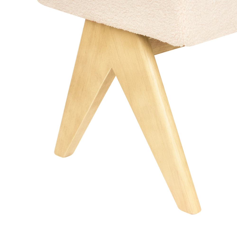 Panca Boucle bianco sporco e marrone chiaro con gambe in legno imbottite Panca per corridoio e panca da letto