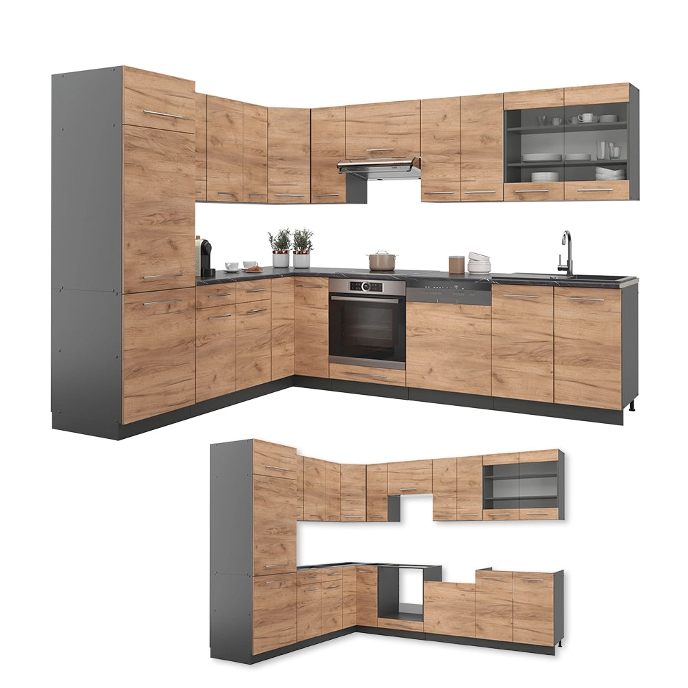 Cucina angolare completa Fame-Line Rovere dorato/Antracite 287 x 60 cm, PL Marmo Vicco