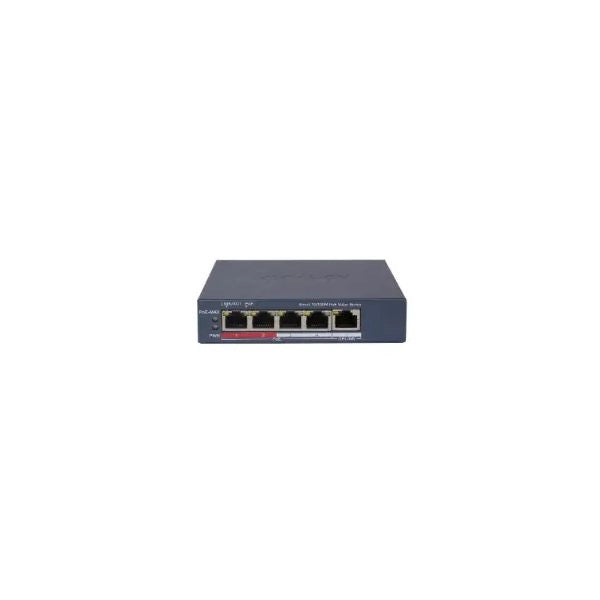 Switch hikvision 4 × 10/100 mbps poe port,1 × 10/100 mbps rj45 port poe power budget 45w, - ds-3e1105p-ei/m