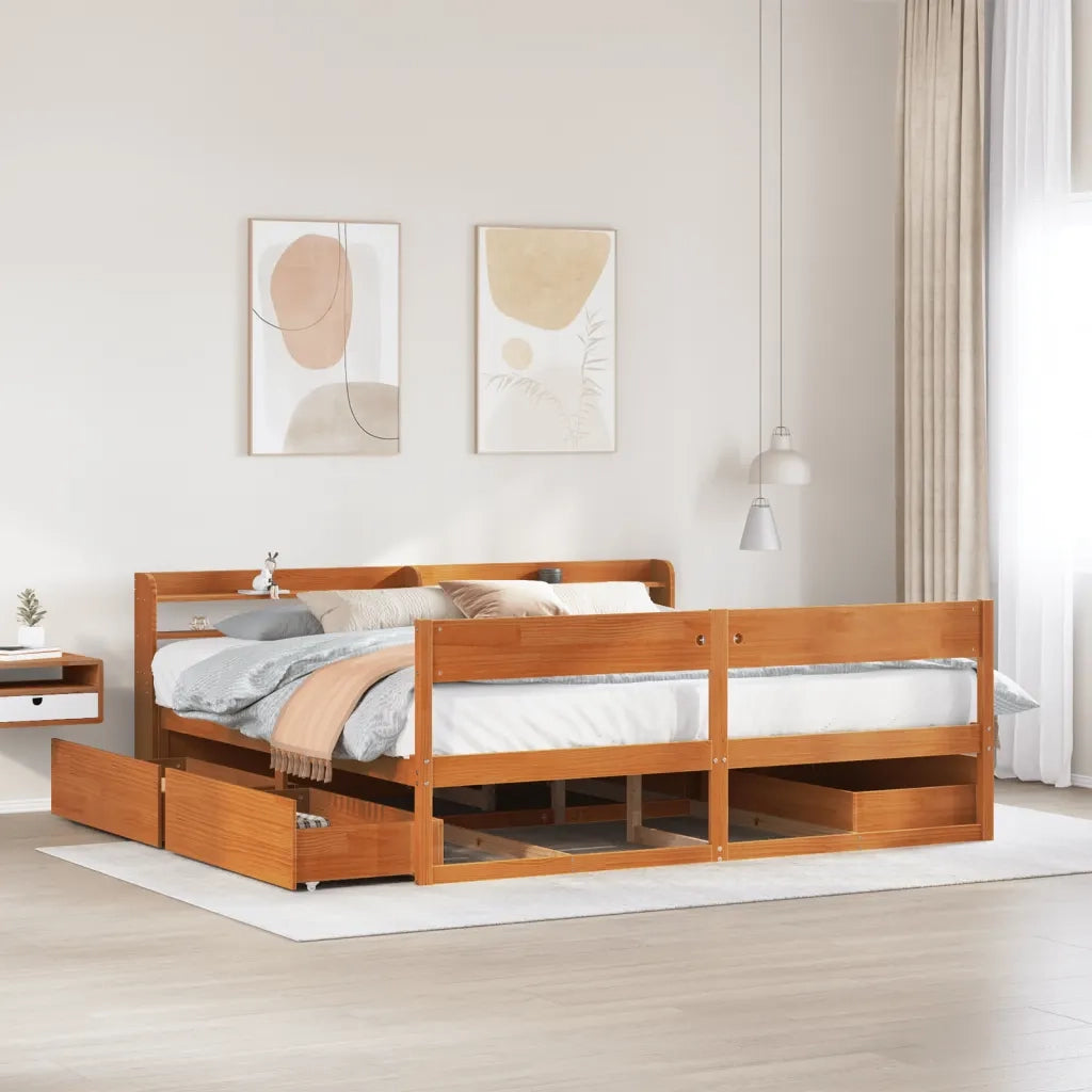 Letto senza Materasso Marrone Cera 180x200 cm in Legno di Pino