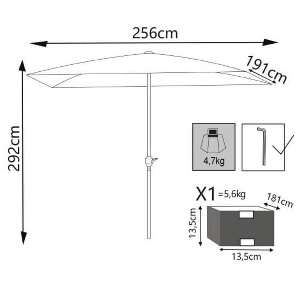 Ombrellone da giardino 2x3 con telo in poliestere Grigio palo Bianco antivento mod. Poly Eco