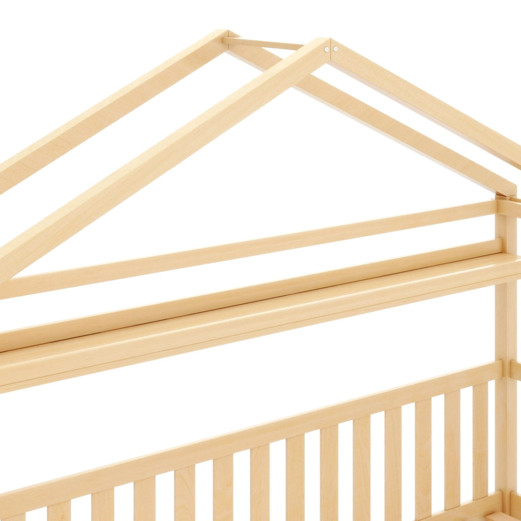 Letto a casetta per bambini 90x200 cm naturale con 2 cassetti