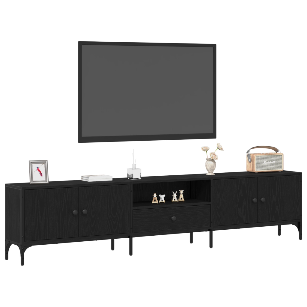 Mobile TV  con cassetto Nero Rovere 200x25x44 cm Legno ingegnerizzato