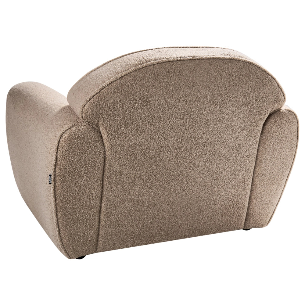 Poltrona Moderna da Soggiorno con Rivestimento in Tessuto Bouclé Marrone Chiaro Schienale Imbottito e Cuscino Spesso