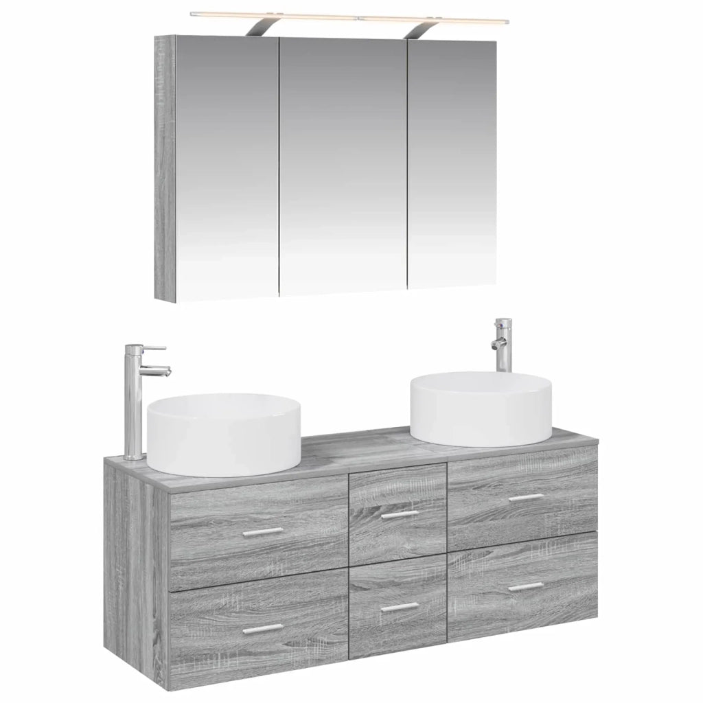 Set di mobili per il bagno 4 pcs Sonoma grigio 3407100