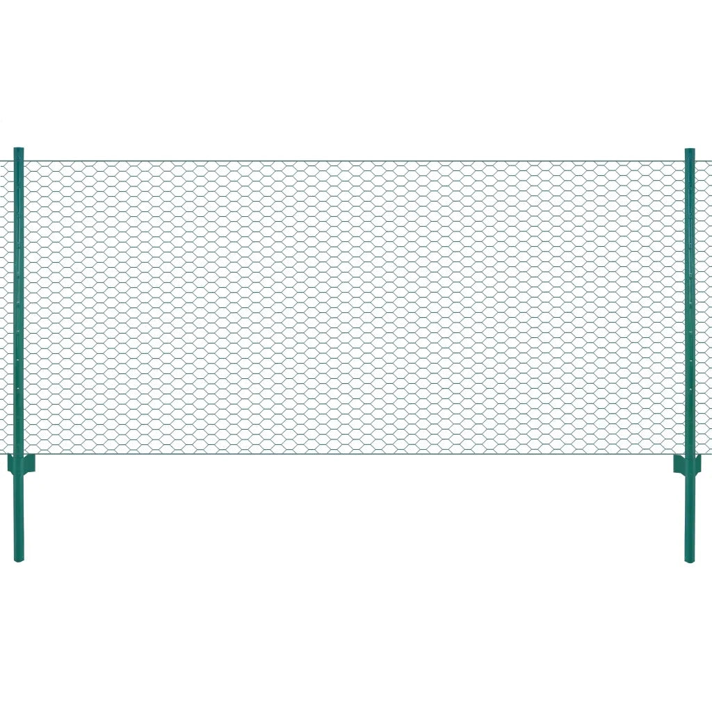 Rete per Recinzione con Pali in Acciaio 25x0,75 m Verde cod mxl 14623