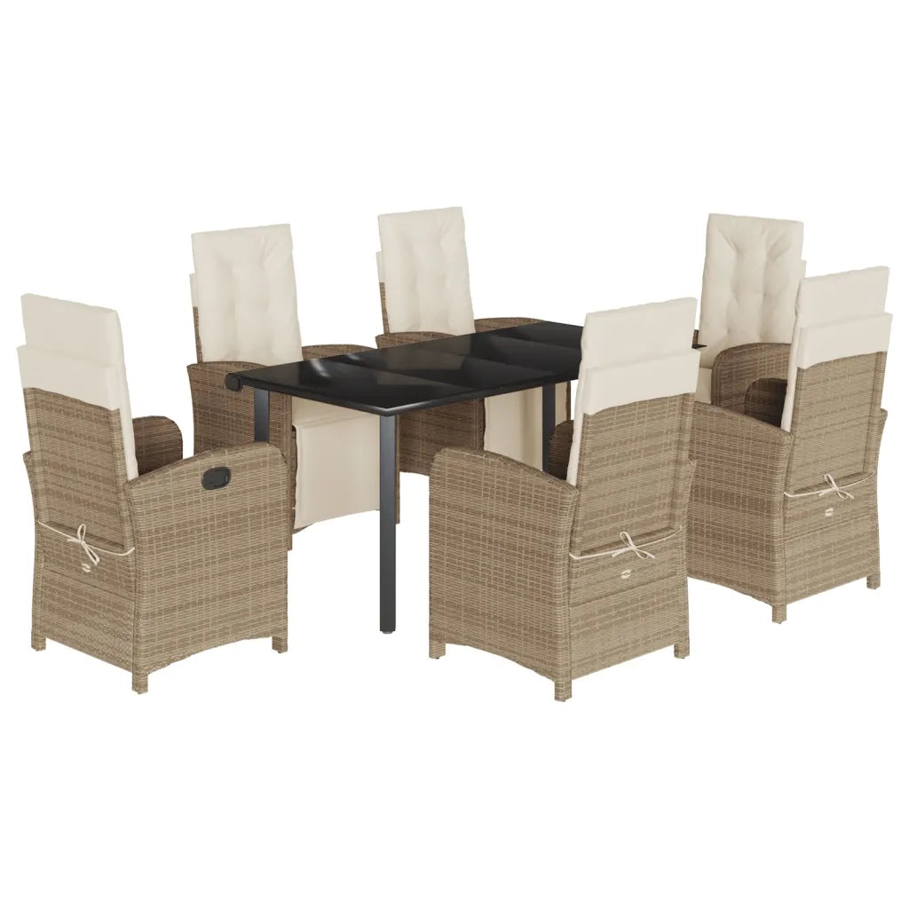 Set da Pranzo da Giardino 7 pz con Cuscini Beige in Polyrattan 3212581