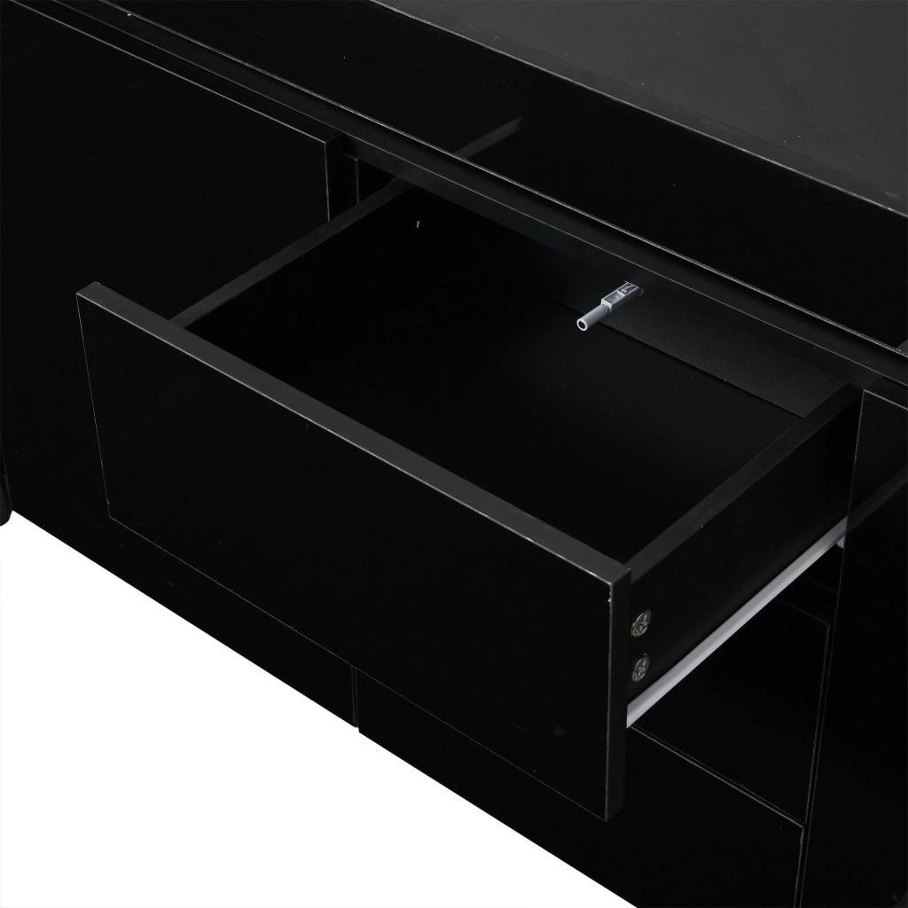 Credenza con 2 ante e 3 cassetti con LED e ripiani regolabili per soggiorno; in MDF; nero; 140×40×65 cm