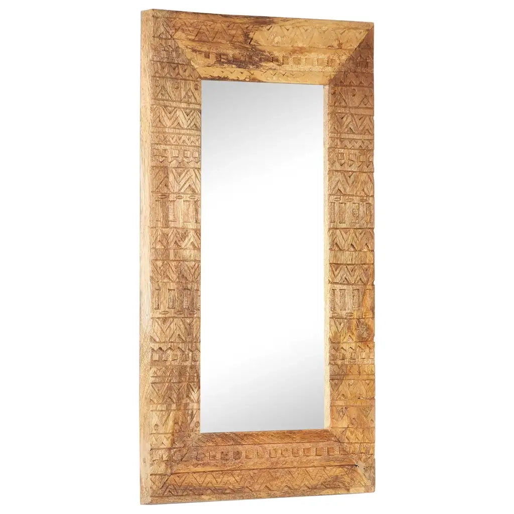 Specchio Intagliato a Mano Bianco 80x50x2,5cm in Legno di Mango 321648