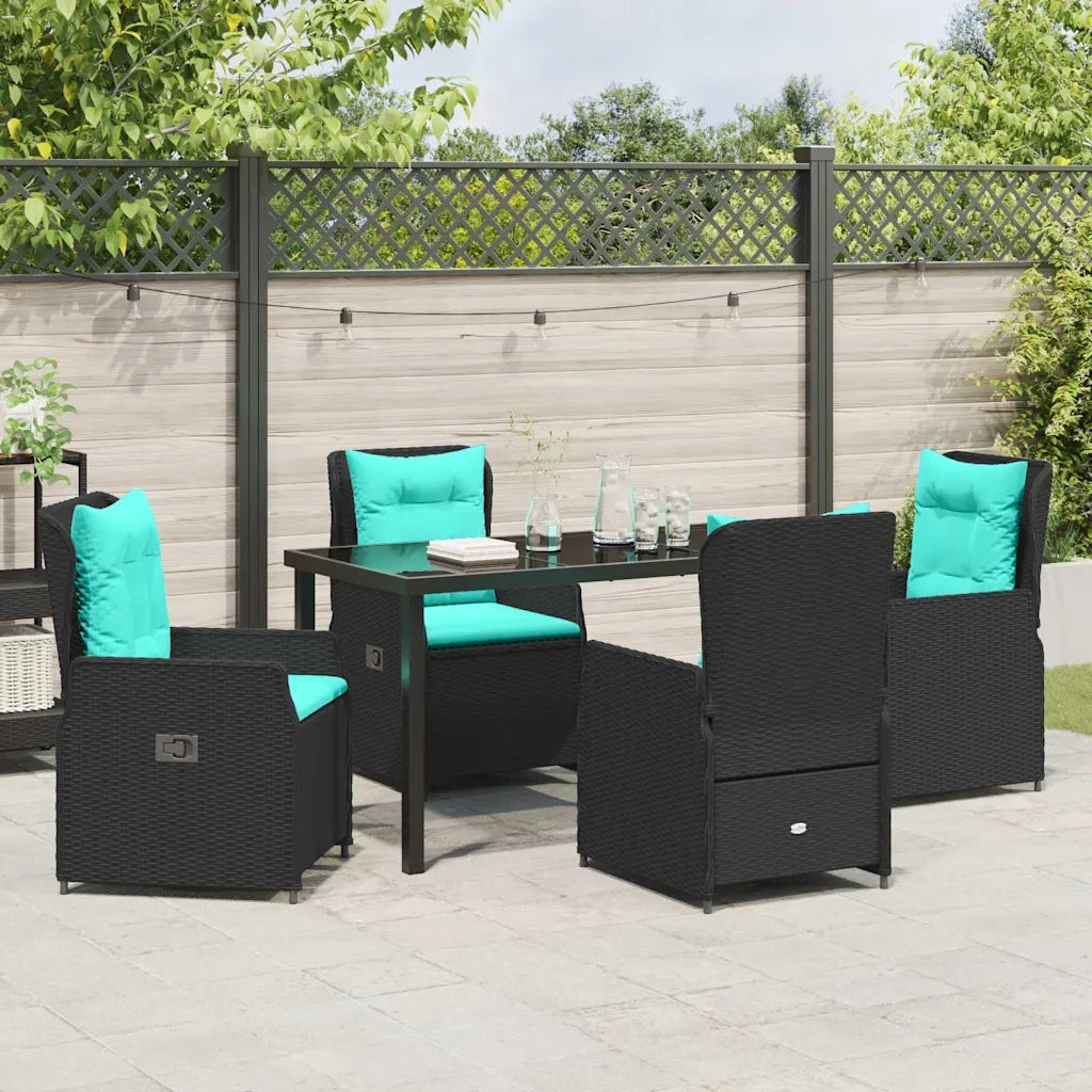Set da Pranzo per Giardino con cuscino 5 pcs Nero Poly Rattan 3381039