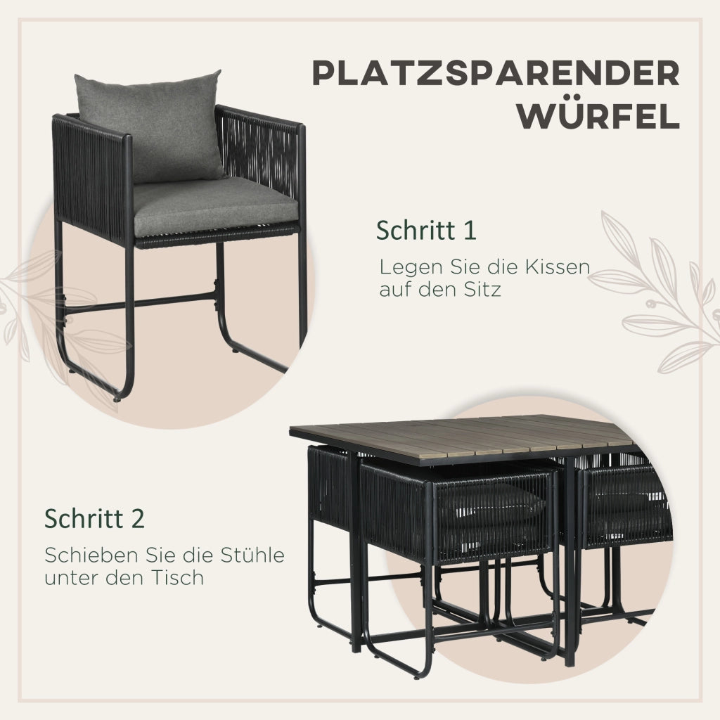 Set tavolo e sedie da giardino ¨C Xylo ¨C 5 pezzi polyrattan grigio e nero con cuscini