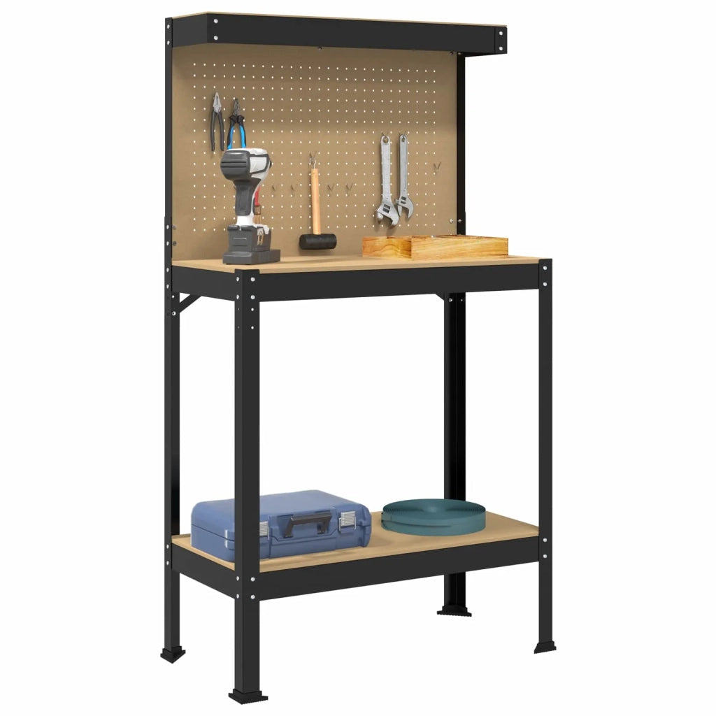 Banco da lavoro con lo scaffale Nero 81 x 41 x 145 cm