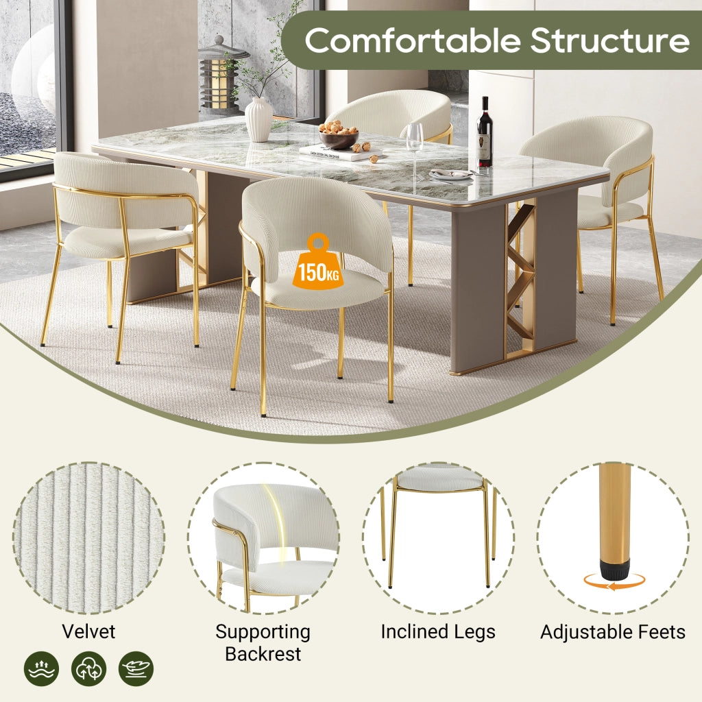 Sedie da Pranzo Set 6 Pezzi ¨C MINIMAL ¨C Velluto a Coste Beige, Gambe Oblique, Piedi Regolabili