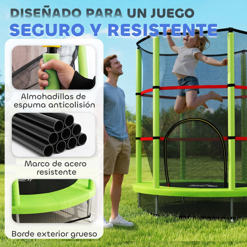 Trampolino per Bambini con Rete di Sicurezza ¨C zephmum ¨C Verde ?140x190 cm