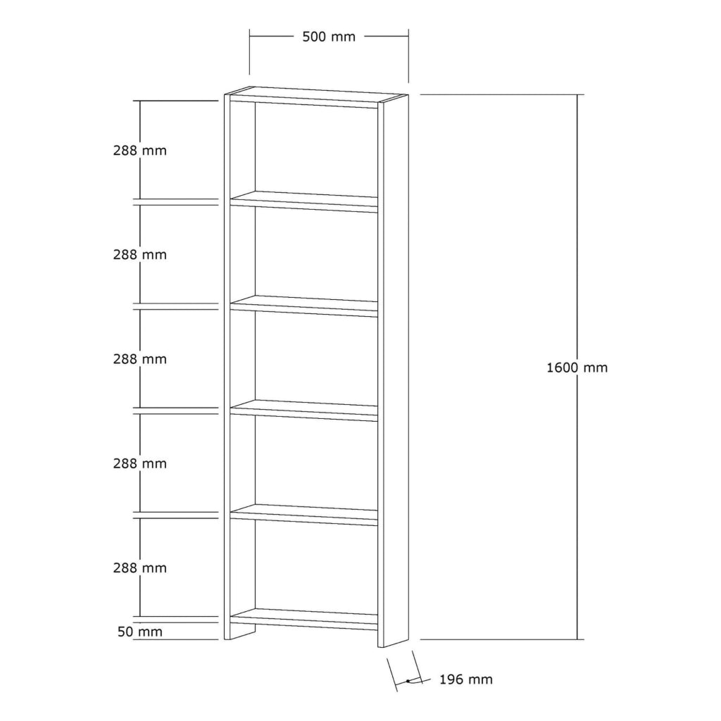 Biblioteca Paupisi, Libreria 5 Ripiani, 50x20x160h cm Marrone Rovere