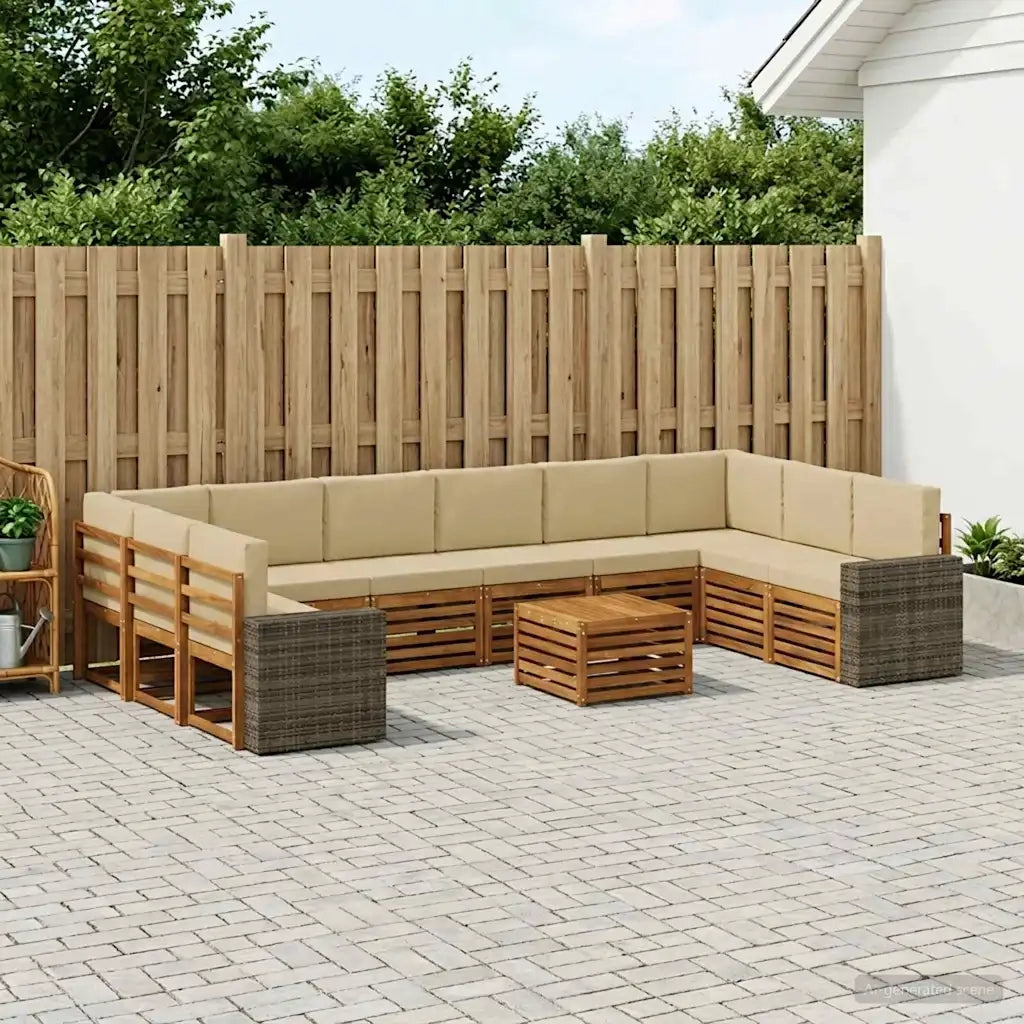 Set di divani da esterno 11 pcs Naturale e Beige Poliestere 3384939