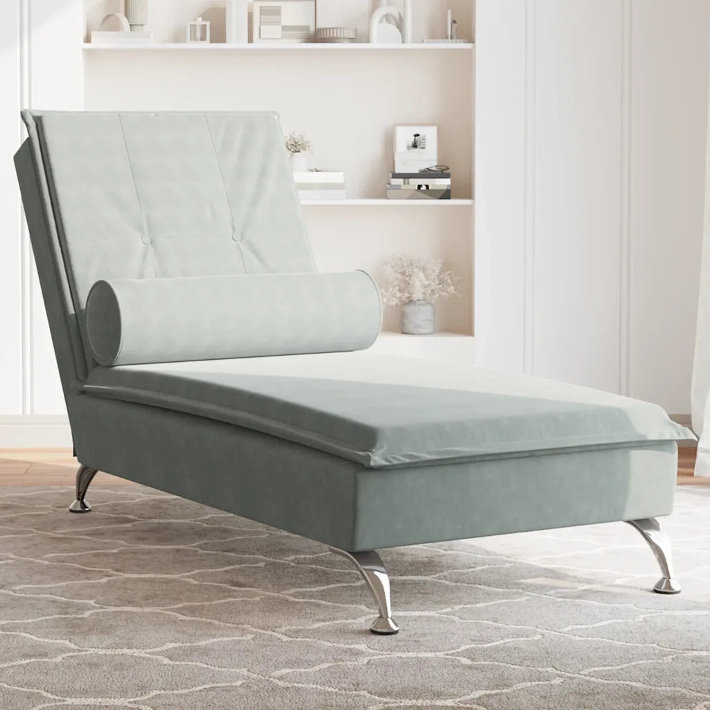 Chaise Longue Massaggi Cuscino a Rullo Grigio Chiaro in Velluto CFW3377138