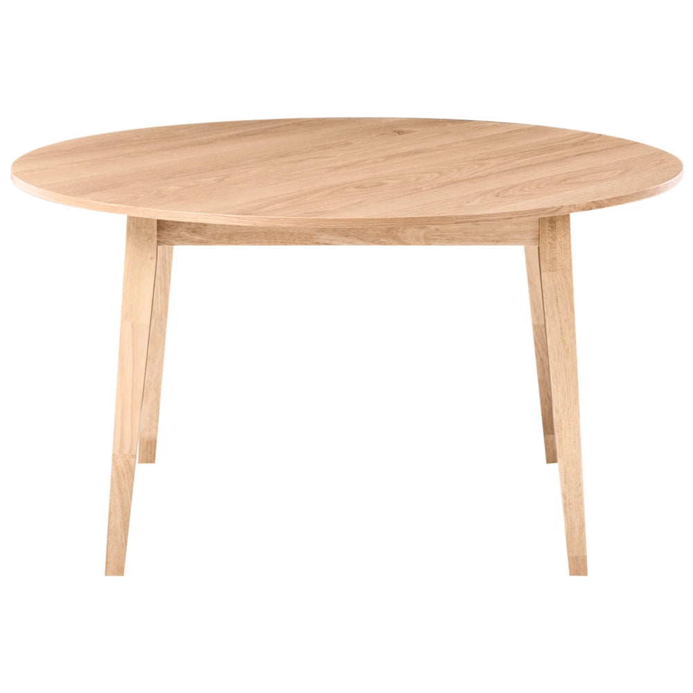 Tavolo da pranzo marrone chiaro MDF impiallacciato rovere Base in legno di gomma 140 cm Piano del tavolo rotondo Moderno