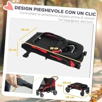 Passeggino per Cani Taglia Grande Pieghevole con Finestre a Rete, Cuscino e Guinzagli, 124x67x100 cm, Nero