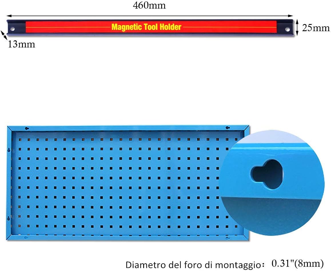 Set di 3 Portautensili Magnetico, Barra Portautensili in Metallo per Officina, Forte Forza Magnetica, 3 x 46cm