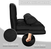Divano Letto da Terra con 2 Cuscini, Divano Letto Pieghevole con Schienale Regolabile a 6 Livelli, Ideale per Camera da Letto e Soggiorno (Nero)