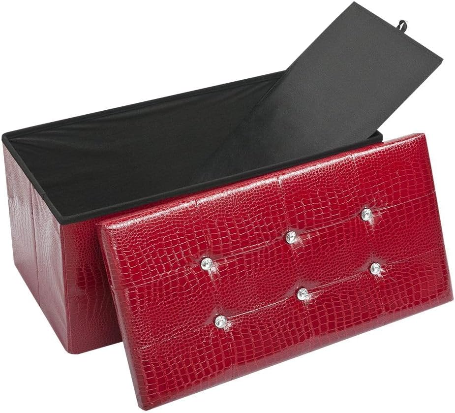 Cassapanca Contenitore Pouf Panca Poggiapiedi Similpelle Pelle Finta Coccodrillo 76x38x38 cm Bordeaux