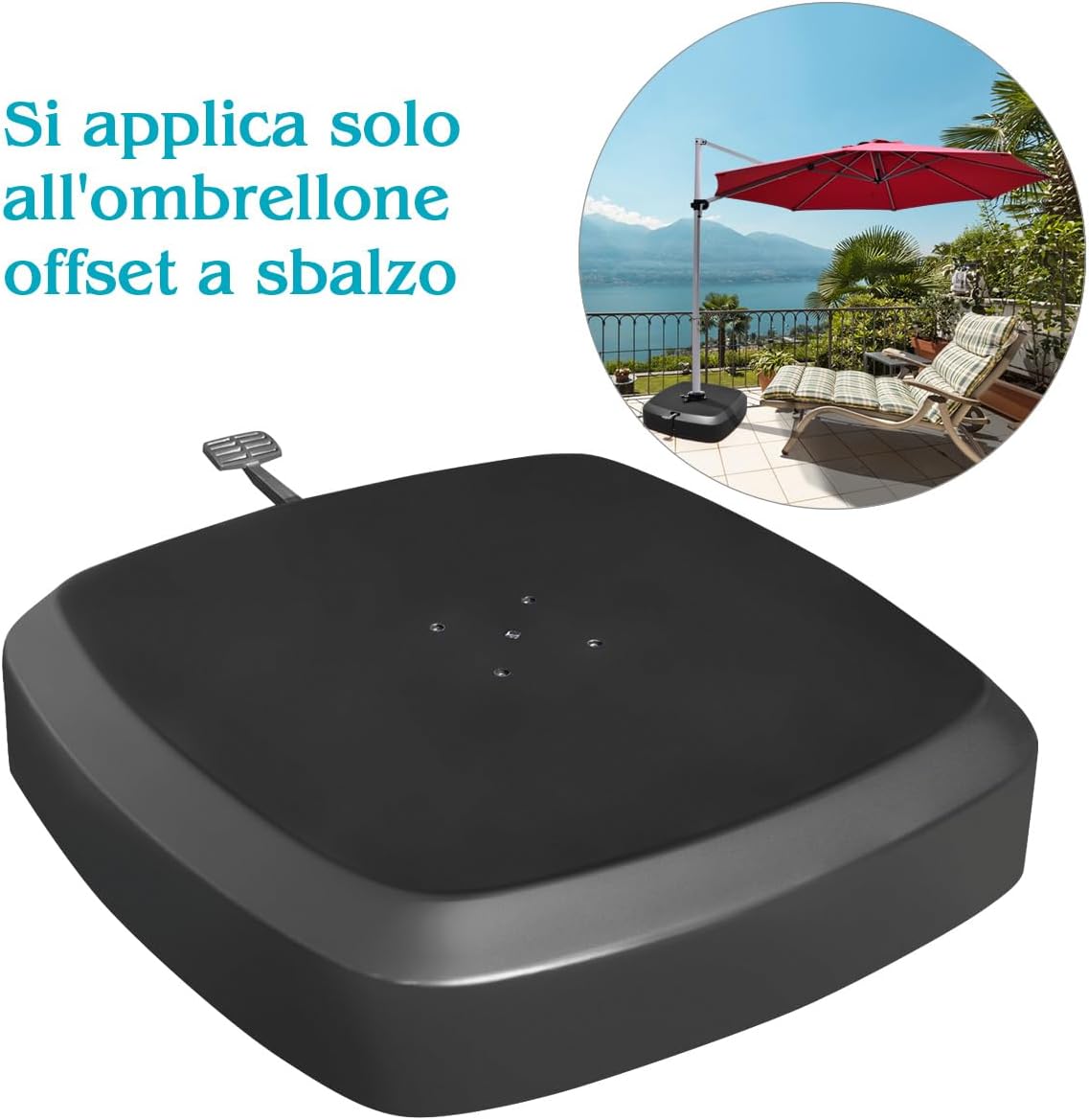 Base con Pedale per Ombrellone con Ruote, Base Riempita ad Acqua/Sabbia per Ombrellone, Supporto per Ombrellone Giardino, con Ripiemento ad Acqua 100 kg, Sabbia Bagnata 150 kg