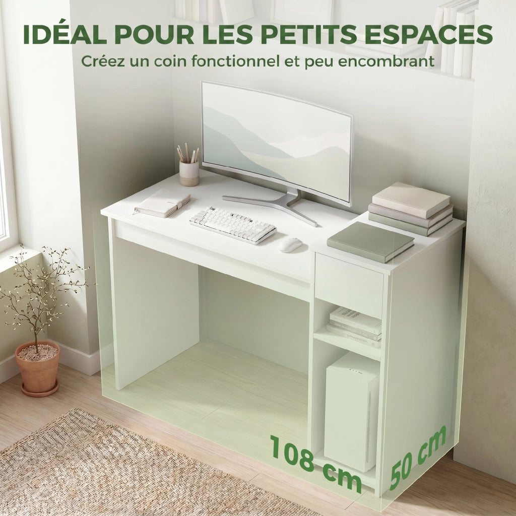 Scrivania per computer con cassetto e ripiano ¨C Xylo ¨C legno bianco 108x50x82 cm