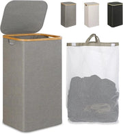100L Wastino con coperchio - Wastino sottile - Contenitore per la raccolta della biancheria con grande capacità - Con sacchetto e maniglia rimovibili - Wastino pieghevole per bagno, camera da letto, dormitorio - 40,5x33x75cm