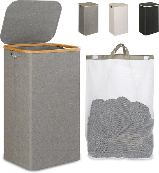 100L Wastino con coperchio - Wastino sottile - Contenitore per la raccolta della biancheria con grande capacità - Con sacchetto e maniglia rimovibili - Wastino pieghevole per bagno, camera da letto, dormitorio - 40,5x33x75cm