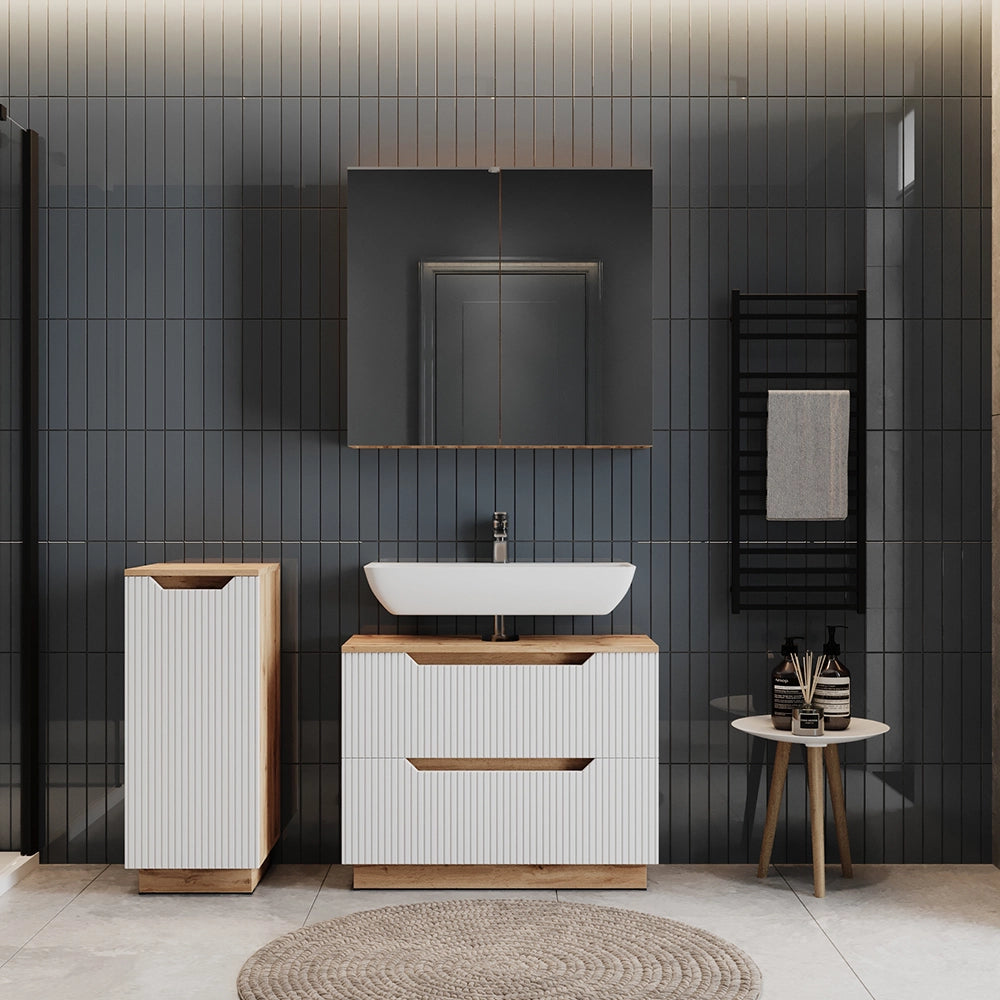 Vicco Set di mobili da bagno Rovere/bianco a strisce 3 parti