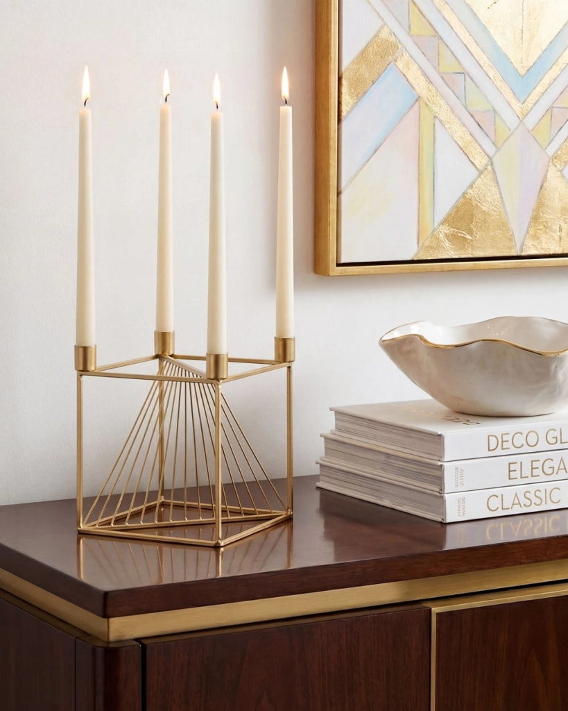 Portacandele in metallo dorato 23 cm Cubico Accessorio per la casa Decorazione glamour