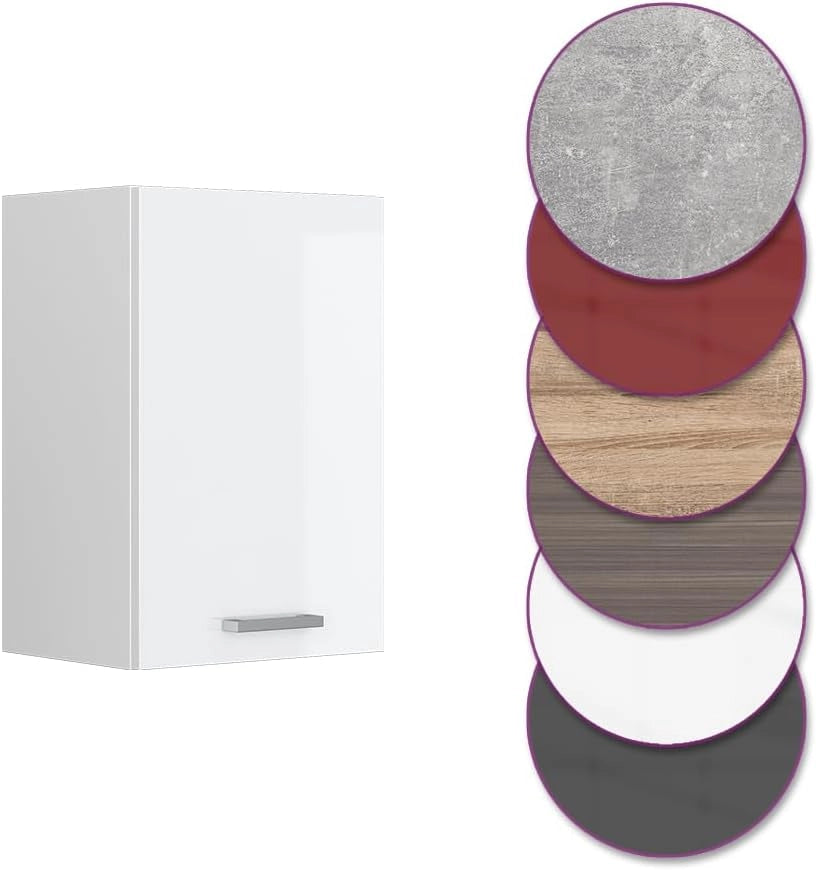 Pensile da cucina R-Line, Bianco lucido, 40 cm, per la libera combinazione all'interno di sistemi cucina modulari