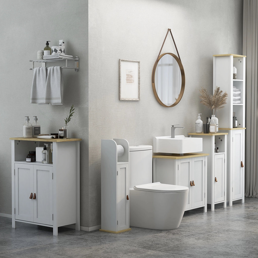 Mobile sottolavabo bagno con 2 ante e ripiano regolabile, 60x30x60 cm, bianco