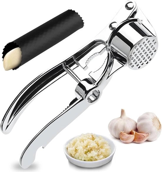 Set di aiuto per la cucina 5 funzionalità - acciaio inossidabile - schiaccia aglio in silicone - pratico per risparmiare tempo