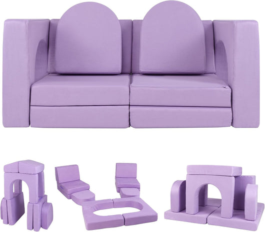 Divano Giocattolo per Bambini a 8 Pezzi, Divano Modulare per Bambini in Schiuma con Tessuto Suede, Poltrone per Bambini per Stanze da Gioco, Camere da Letto, Soggiorno (Viola)