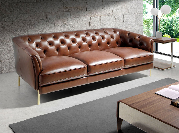 Divano Chester a 3 posti in pelle marrone cognac