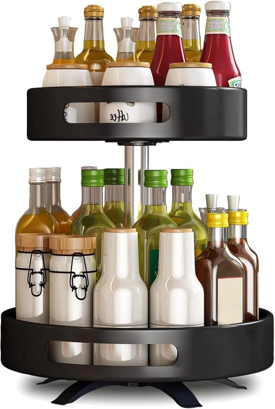 Organizzatore di spezie da cucina girevole a 360° - pratico - 2 piani - bianco - acciaio inossidabile