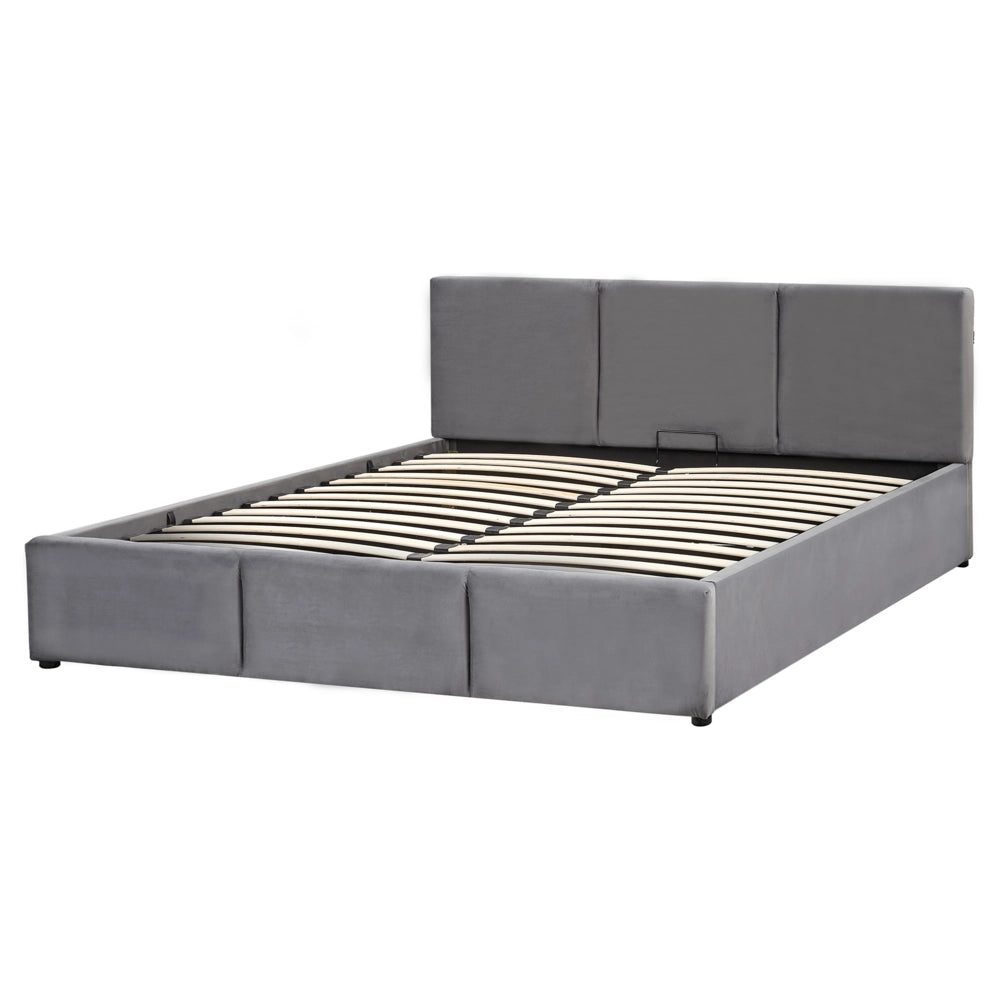 Letto Ottomano Grigio Scuro Velluto Tappezzato 160 x 200 cm Testiera Travestita Funzione Contenitore
